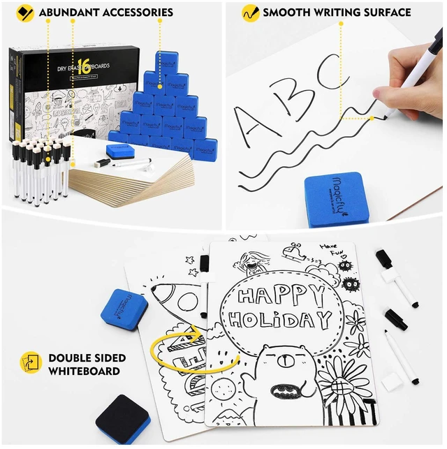 Alt view image 4 of 7 - 16 Pack Double-Sided Small White Board, 9x12 Dry Erase LapBoards Mini White Board with 16 Pens, 16 Erasers & 16 Pen Clips, Homeschool Whiteboard Set for Student, Teachers, Office