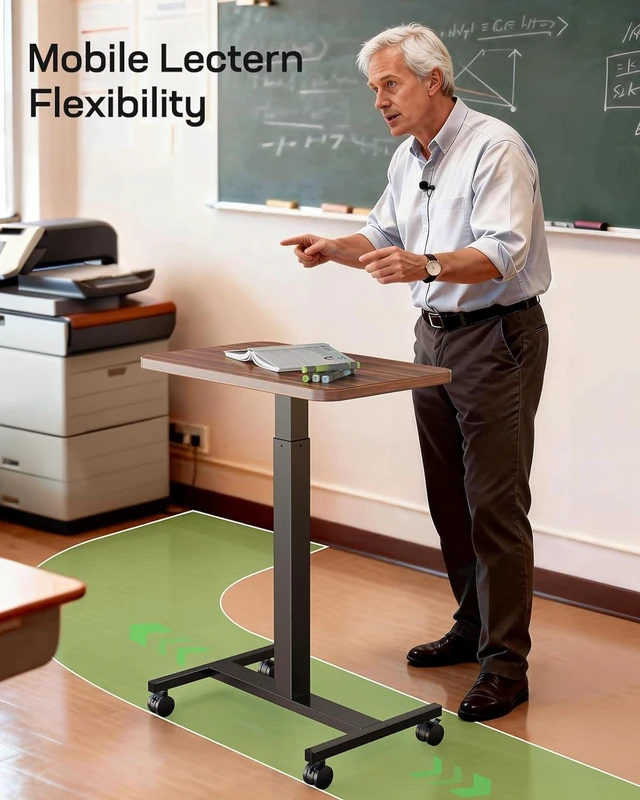 Alt view image 5 of 7 - Mobile Standing Desk, Wider Height Adjustable Computer Desk up to 46.1, Rolling Sit Stand Desk with 4 Lockable Wheels, Ergonomic Desk for Home Office and Classroom, Walnut