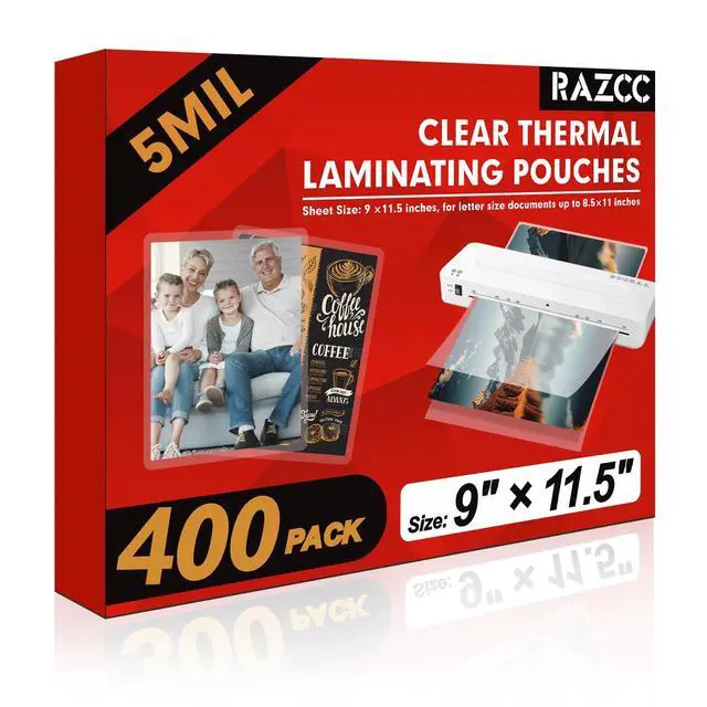 Main image of Laminating Sheets, 400 Pack Clear Thermal Laminating Plastic Paper Laminator Sheets, 9 x 11.5-Inch, 5mil, Ideal Office or School Supplies