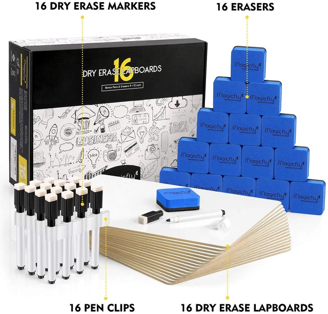 Alt view image 7 of 7 - 16 Pack Double-Sided Small White Board, 9x12 Dry Erase LapBoards Mini White Board with 16 Pens, 16 Erasers & 16 Pen Clips, Homeschool Whiteboard Set for Student, Teachers, Office