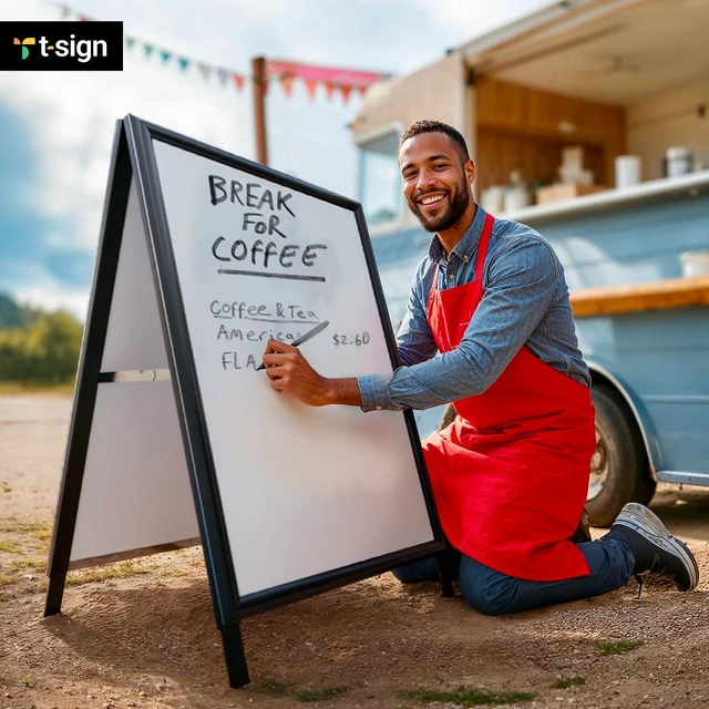 Alt view image 2 of 7 - Sidewalk Sign for Indoor & Outdoor Sign - Open Aluminum A Frame Sign Poster Board 24x36 Inches, White Dry Erase Surface - Heavy Duty Double Sided Sandwich Board, Street Advertising Sign Board
