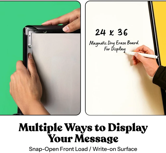 Alt view image 7 of 7 - Sidewalk Sign for Indoor & Outdoor Sign - Open Aluminum A Frame Sign Poster Board 24x36 Inches, White Dry Erase Surface - Heavy Duty Double Sided Sandwich Board, Street Advertising Sign Board