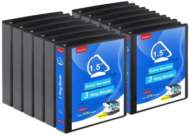 Main image of Heavy Duty 1 1/2 inch Slant-D Ring View Binder, 1.5 inch 3 Ring Binders, Hold 350 Sheets of 8.5" x 11" Paper, 12 Pack (Black)