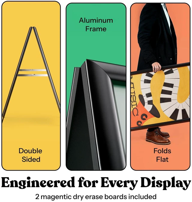 Alt view image 6 of 7 - Sidewalk Sign for Indoor & Outdoor Sign - Open Aluminum A Frame Sign Poster Board 24x36 Inches, White Dry Erase Surface - Heavy Duty Double Sided Sandwich Board, Street Advertising Sign Board