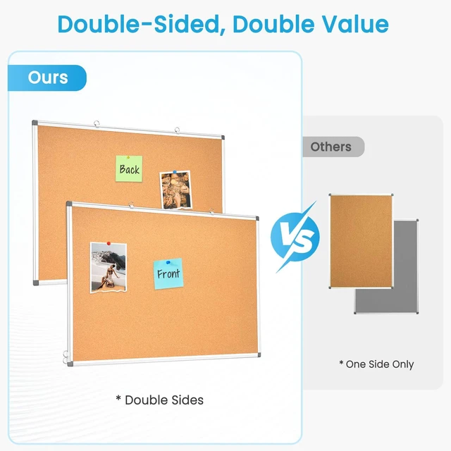Alt view image 2 of 6 - Double-Sided Cork Bulletin Board for Wall, 24" x 18" Notice Board Vision Board, Pin Display Corkboard, Hanging Wall Mount, Aluminium Frame, Portable Board for Office Home School