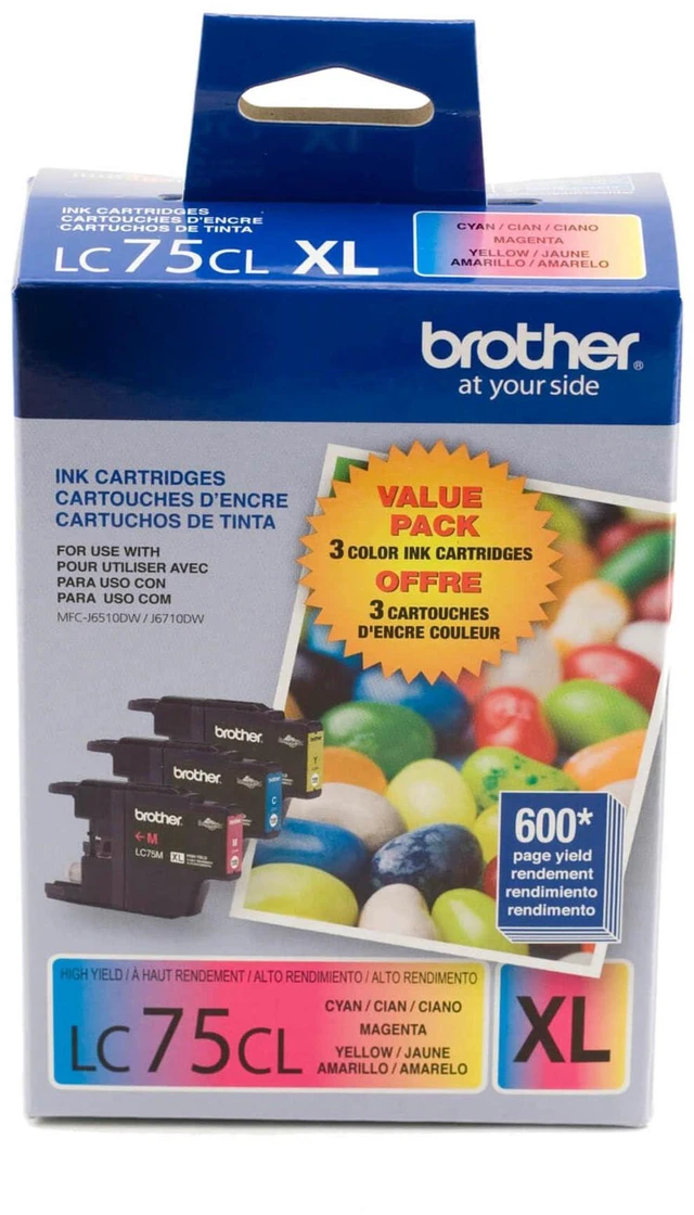 Main image of LC753PKS XL High Yield 3 Pack - 1 Each LC75C, LC75M, LC75Y Ink, Yellow/Cyan/Magenta