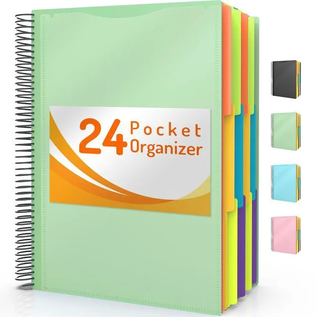 Main image of 24 Pocket Project Organizer, 1/3-cut Tab Binder Organizer with Sticky Labels, Multi Pocket Folder with Zipper Pouch, Folder Binder Spiral Pocket Notebook, Office Supplies