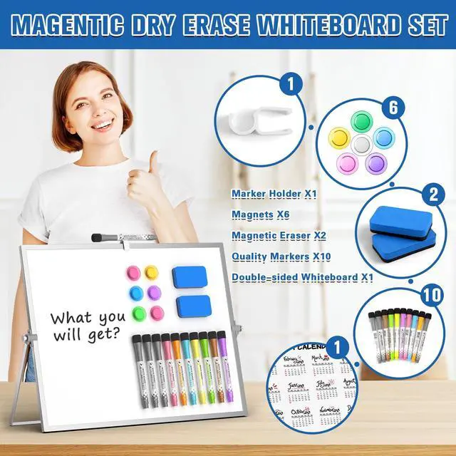 Alt view image 2 of 7 - Magnetic Dry Erase Board with Stand, 18''x14'' Desktop Whiteboard Double-Sided White Board with Stand, Large White Board, Desk Whiteboard Portable, Dry Erase Board for Home, School, Office