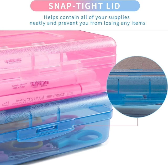 Alt view image 4 of 6 - 3 Pack Pencil Case, Large Hard Pencil Box Bulk, Clear Crayon Box Marker Pen Organizer, Plastic Storage Container with Snap Lid, Stackable Art Craft Organizer Back to School Supplies