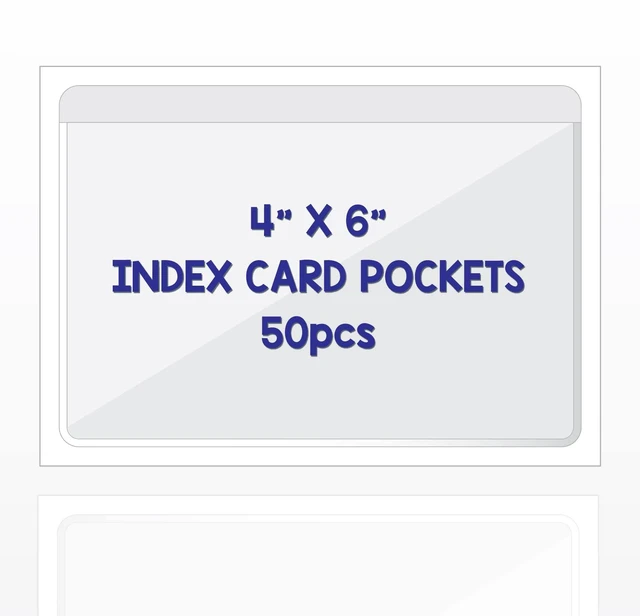 Main image of Clear Adhesive 4" x 6" Index Card Pockets, Labels Holders, 50 Pack Top Open for Loading, Plastic Labels Holders, For Storage Bins and Library Card, Organizing and Protecting Cards, Photos