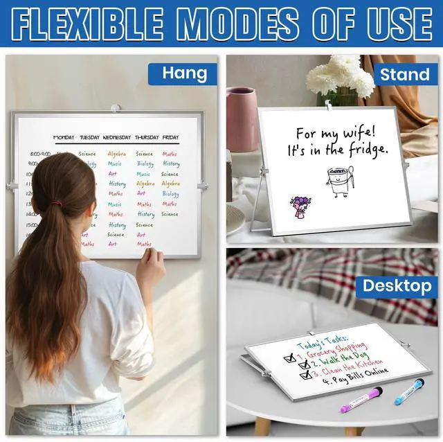 Alt view image 6 of 7 - Magnetic Dry Erase Board with Stand, 18''x14'' Desktop Whiteboard Double-Sided White Board with Stand, Large White Board, Desk Whiteboard Portable, Dry Erase Board for Home, School, Office