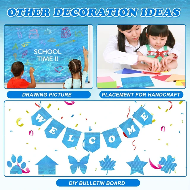 Alt view image 5 of 7 - Ocean Sea Bulletin Board Paper Roll,14.8FTx47IN Large Reusable Waterproof Erasable Classroom Wall Background Backdrop, Fade-Resistant Fabric Wrapping Paper School Decors Teacher Supplies