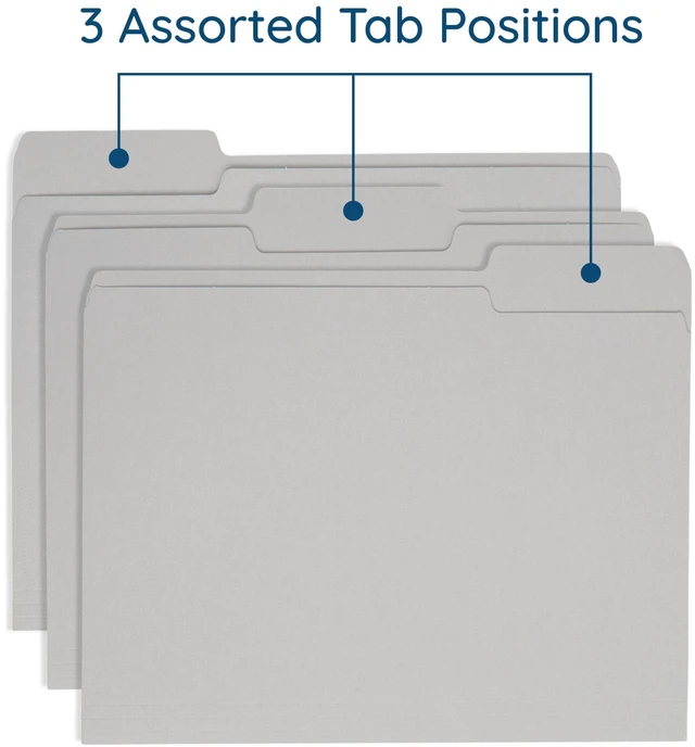 Alt view image 2 of 7 - 100 Gray File Folders, Letter Size, 1/3 Cut Tab, 11pt Durable 11pt Gray Paper, 1/3 Cut Tabs, Holds Letter Documents, Home and Office Color Coded Filing