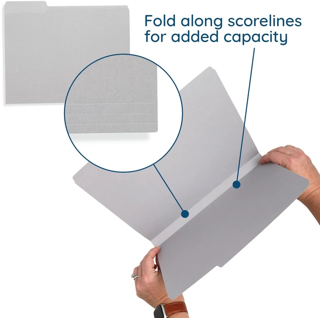 Alt view image 3 of 7 - 100 Gray File Folders, Letter Size, 1/3 Cut Tab, 11pt Durable 11pt Gray Paper, 1/3 Cut Tabs, Holds Letter Documents, Home and Office Color Coded Filing
