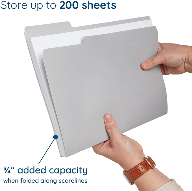 Alt view image 4 of 7 - 100 Gray File Folders, Letter Size, 1/3 Cut Tab, 11pt Durable 11pt Gray Paper, 1/3 Cut Tabs, Holds Letter Documents, Home and Office Color Coded Filing