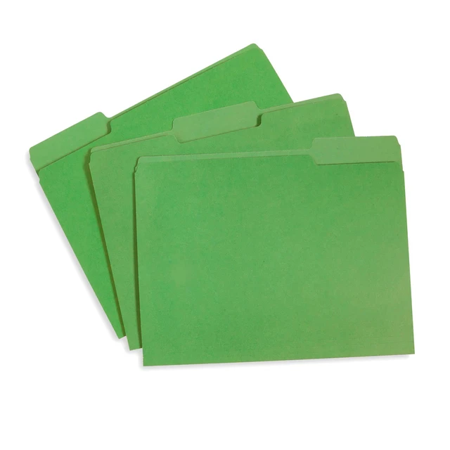 Alt view image 2 of 6 - 100 File Folders, Letter Size, 1/3 Cut Tab, Green Durable 11pt Uncoated Paper, 1/3 Cut Top Tab, Assorted Tab Positions, for Office, School, and Home Filing