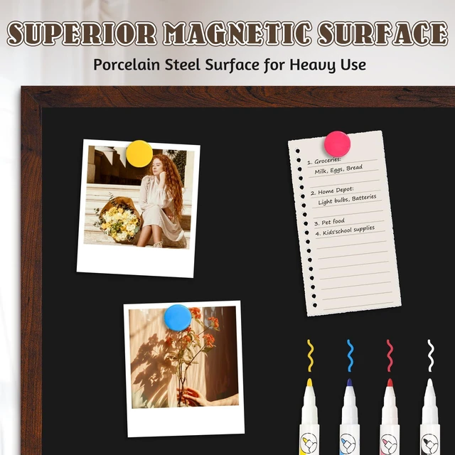 Alt view image 2 of 7 - Large Magnetic Chalk Board 48" x 36", Rustic Brown Chalkboard Sign, Blackboard, Wall Hanging, Menu Board, For Kitchen Office Home School, Includes 2 Markers & 8 Magnets