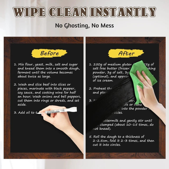 Alt view image 4 of 7 - Large Magnetic Chalk Board 48" x 36", Rustic Brown Chalkboard Sign, Blackboard, Wall Hanging, Menu Board, For Kitchen Office Home School, Includes 2 Markers & 8 Magnets