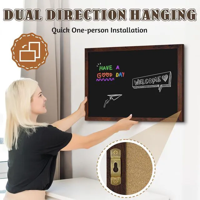Alt view image 5 of 7 - Large Magnetic Chalk Board 48" x 36", Rustic Brown Chalkboard Sign, Blackboard, Wall Hanging, Menu Board, For Kitchen Office Home School, Includes 2 Markers & 8 Magnets