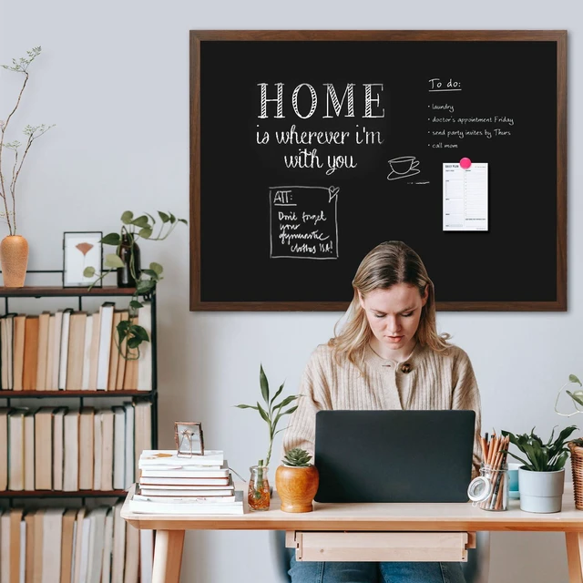 Alt view image 7 of 7 - Large Magnetic Chalk Board 48" x 36", Rustic Brown Chalkboard Sign, Blackboard, Wall Hanging, Menu Board, For Kitchen Office Home School, Includes 2 Markers & 8 Magnets