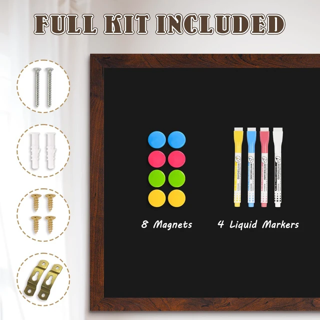 Alt view image 6 of 7 - Large Magnetic Chalk Board 48" x 36", Rustic Brown Chalkboard Sign, Blackboard, Wall Hanging, Menu Board, For Kitchen Office Home School, Includes 2 Markers & 8 Magnets