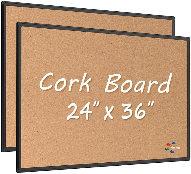 Main image of 2-Pack Cork Board Bulletin Board 24 x 36, Black Aluminium Framed 2 x 3 Corkboard, Office Board for Wall Cork, Large Wall Mounted Notice Pin Board with 32 Push Pins for School, Home & Office