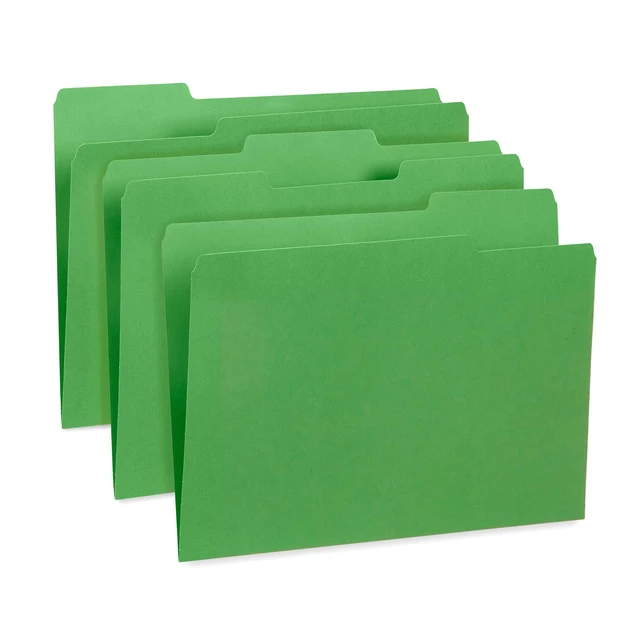 Alt view image 6 of 6 - 100 File Folders, Letter Size, 1/3 Cut Tab, Green Durable 11pt Uncoated Paper, 1/3 Cut Top Tab, Assorted Tab Positions, for Office, School, and Home Filing