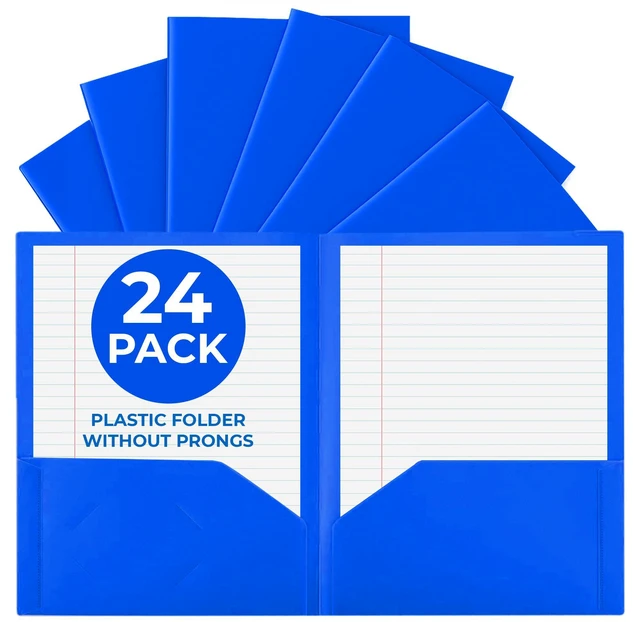 Main image of 24 Pack Blue Plastic Folders with Pockets Heavy Duty. 2 Pocket Folder no Prongs Bulk. Tear-Resistant Letter Size 8.5x11. Presentation Ready School and Office Supplies