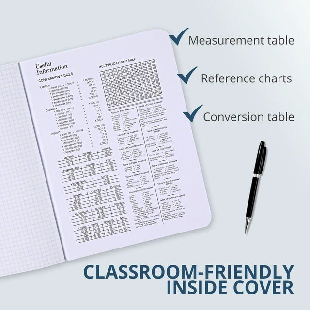 Alt view image 4 of 7 - Hard Cover Composition Book, Graph Rule, 160 Pages, 4 Pack Student School Composition Book, 9.75"x7.5", Black Marble Cover, 80 Sheets of 15lb Paper, 5x5 Grid, Center Sewn, Made in USA