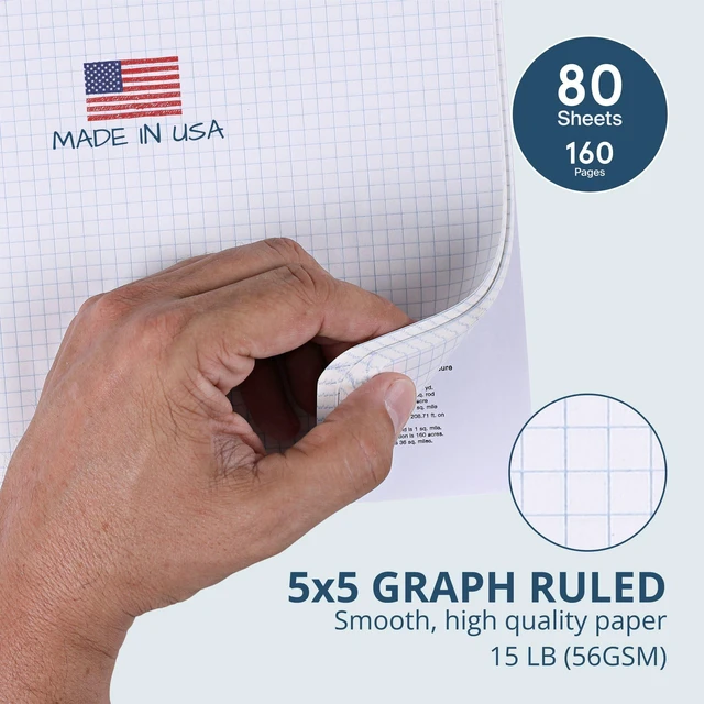 Alt view image 2 of 7 - Hard Cover Composition Book, Graph Rule, 160 Pages, 4 Pack Student School Composition Book, 9.75"x7.5", Black Marble Cover, 80 Sheets of 15lb Paper, 5x5 Grid, Center Sewn, Made in USA