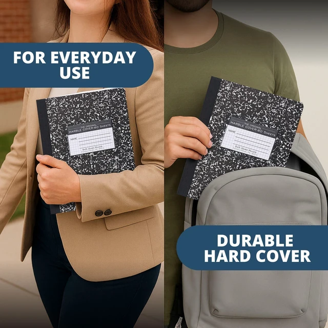 Alt view image 6 of 7 - Hard Cover Composition Book, Graph Rule, 160 Pages, 4 Pack Student School Composition Book, 9.75"x7.5", Black Marble Cover, 80 Sheets of 15lb Paper, 5x5 Grid, Center Sewn, Made in USA