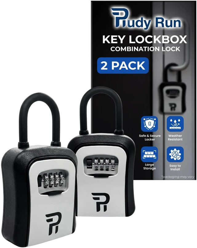 Main image of Key Lock Box for Outside Large Outdoor Lockbox for Keys with Code, 4-Digit Combination Hidden Safe to Hide a Key Outside, Portable Safe Key Storage, 6.7 in, 2 Packs