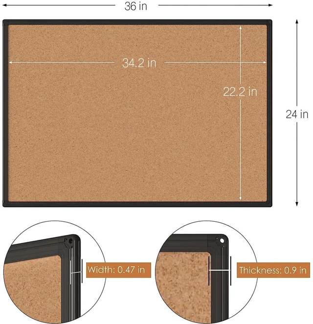 Alt view image 5 of 7 - 2-Pack Cork Board Bulletin Board 24 x 36, Black Aluminium Framed 2 x 3 Corkboard, Office Board for Wall Cork, Large Wall Mounted Notice Pin Board with 32 Push Pins for School, Home & Office