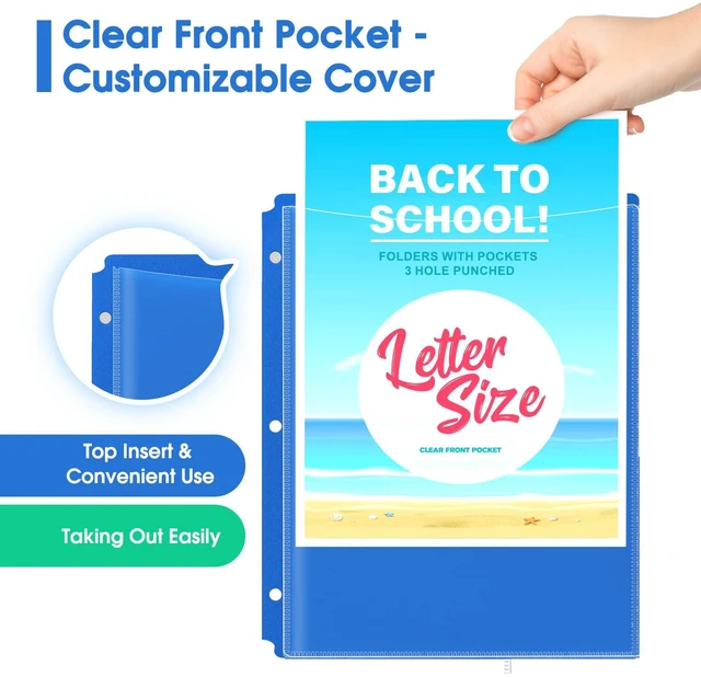 Alt view image 2 of 7 - 16 Pack 2 Pocket 3 Hole Folders, Clear Front Pocket, 4 Colors Letter Size Fit, Water-Resistant PP, Business Card Slot, 2 Pocket Storage, School Office Use