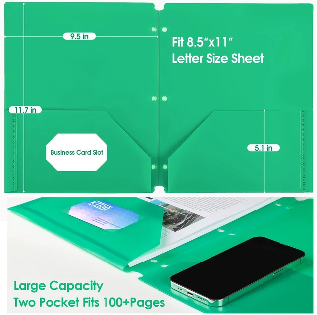 Alt view image 5 of 7 - 16 Pack 2 Pocket 3 Hole Folders, Clear Front Pocket, 4 Colors Letter Size Fit, Water-Resistant PP, Business Card Slot, 2 Pocket Storage, School Office Use