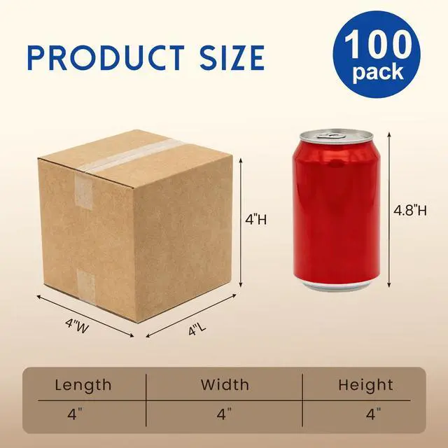 Alt view image 2 of 6 - 4x4x4" Small Shipping Boxes 100 Pack Corrugated Cardboard Box Brown Bulk quantity, Packaging for Small Business, Mailer Packing Supplies