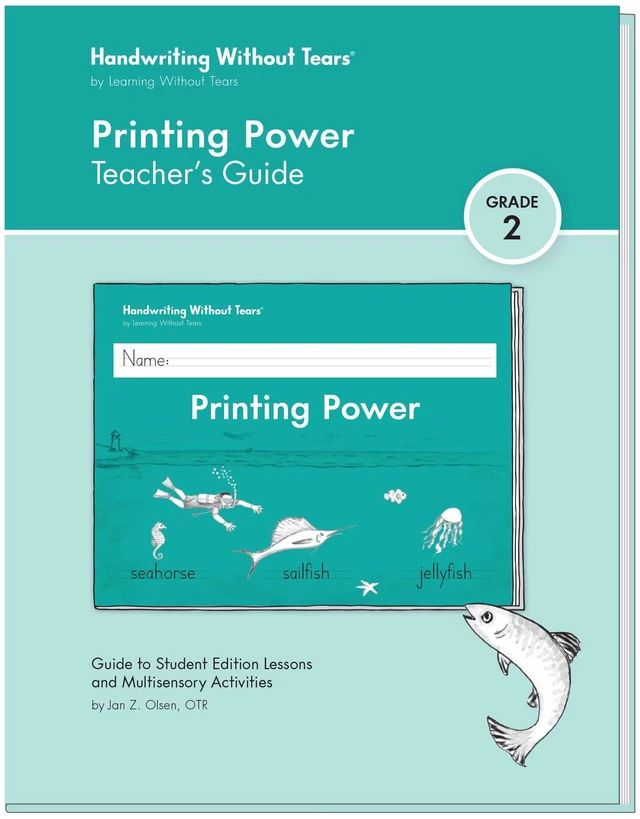 Main image of Printing Power Teacher's Guide, 2nd Grade+ Scripted lessons for Printing Power workbook for Ages 7+, fine motor activities, build school writing readiness