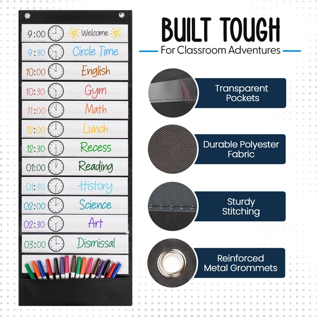 Alt view image 4 of 6 - Daily Schedule Pocket Chart, Black, 13 Pockets Ultra-Durable Visual Schedule for Classrooms or Home, Easy to Use, Reusable, Sentence Strips