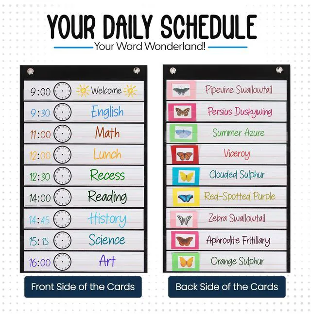 Alt view image 5 of 6 - Daily Schedule Pocket Chart, Black, 13 Pockets Ultra-Durable Visual Schedule for Classrooms or Home, Easy to Use, Reusable, Sentence Strips