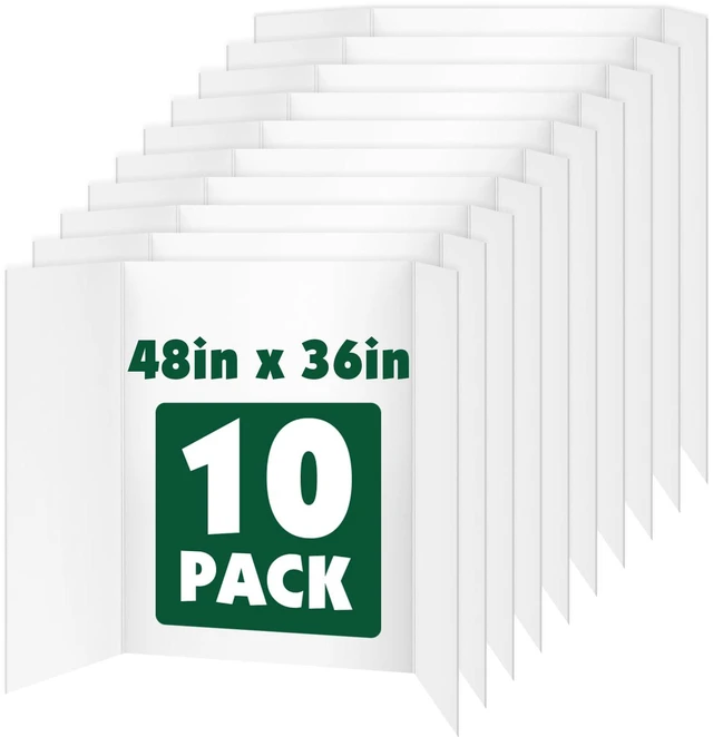 Main image of 10 Pack White Trifold Poster Board, 36in x 48in Corrugated Project Board Presentation Board, Trifold Display Board for School Project, Business Presentation, Science Fairs, Event Display