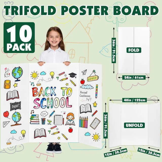 Alt view image 2 of 7 - 10 Pack White Trifold Poster Board, 36in x 48in Corrugated Project Board Presentation Board, Trifold Display Board for School Project, Business Presentation, Science Fairs, Event Display
