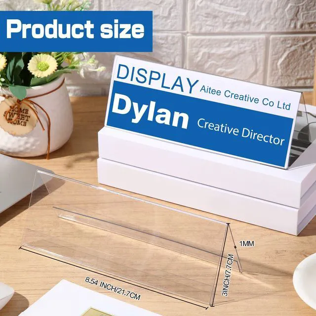 Alt view image 2 of 7 - 24 Pack Clear Name Tent Holders Desk Sign, 8.54'' X 3'', 100 Pcs Clear Plastic Name Plate Holder for Desk, PVC Names Card Holder, Table Sign Frame for Office School Business Conference