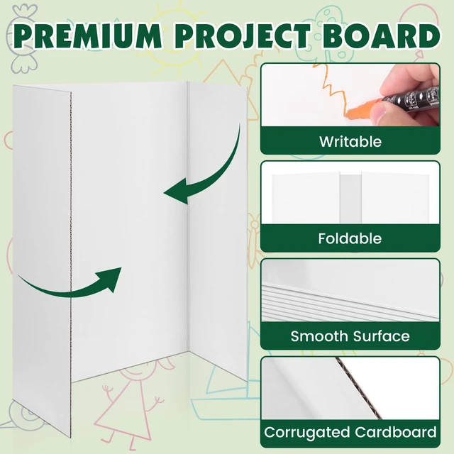 Alt view image 4 of 7 - 10 Pack White Trifold Poster Board, 36in x 48in Corrugated Project Board Presentation Board, Trifold Display Board for School Project, Business Presentation, Science Fairs, Event Display