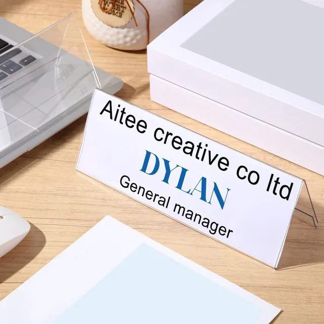 Alt view image 6 of 7 - 24 Pack Clear Name Tent Holders Desk Sign, 8.54'' X 3'', 100 Pcs Clear Plastic Name Plate Holder for Desk, PVC Names Card Holder, Table Sign Frame for Office School Business Conference