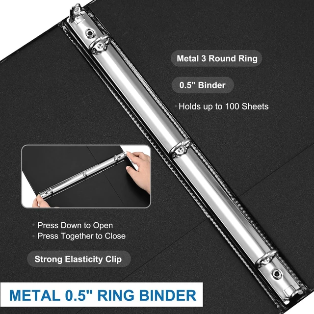Alt view image 5 of 7 - 0.5 Inch Black 3 Ring Binders 12 Pack, Slim Clear View Binder with 2 Interior Pockets, 1/2 Inch Round Ring Holds 100 Sheets of 8.5" x 11" Paper for School, Office, Meetings & Projects