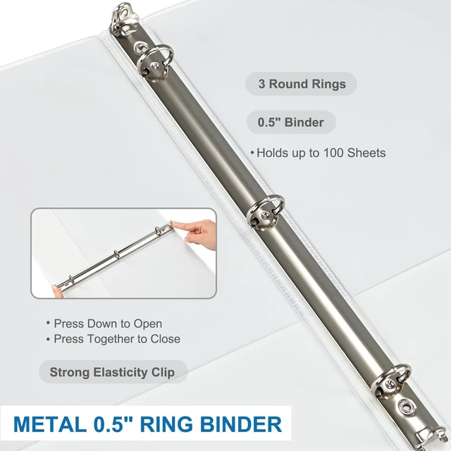 Alt view image 4 of 7 - Durable 1/2 Inch 3-Ring Binder, 0.5-inch Round Ring Binder with 2 Inside Pockets, 12 Pack White Binders, Clear View CoverBinder Holds 8.5'' x 11''Paper for Office/Home/Back to School