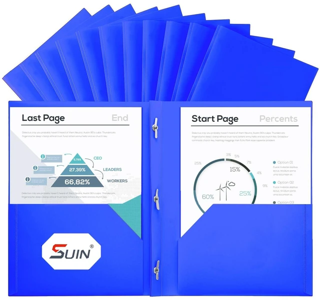 Main image of Plastic Project-Folder with 2 Pockets and 3-Prong Fasteners, for US Letter Size, Bulk Pack Color File-Folder for US Letter Size Papers, Ideal for School & Office, (Blue)