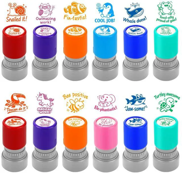 Main image of 12Pcs Animal Teacher Stamps for Classroom Self Inking Grading Stamps Set Teacher Appreciation Gifts,Motivational Student Reward Stamps with Bees Sharks Owls, Classroom Essentials for Elementary