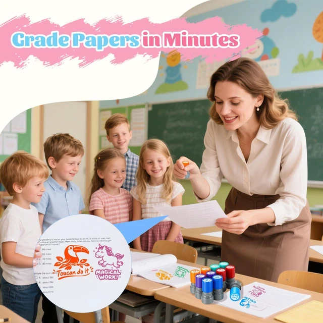 Alt view image 3 of 7 - 12Pcs Animal Teacher Stamps for Classroom Self Inking Grading Stamps Set Teacher Appreciation Gifts,Motivational Student Reward Stamps with Bees Sharks Owls, Classroom Essentials for Elementary