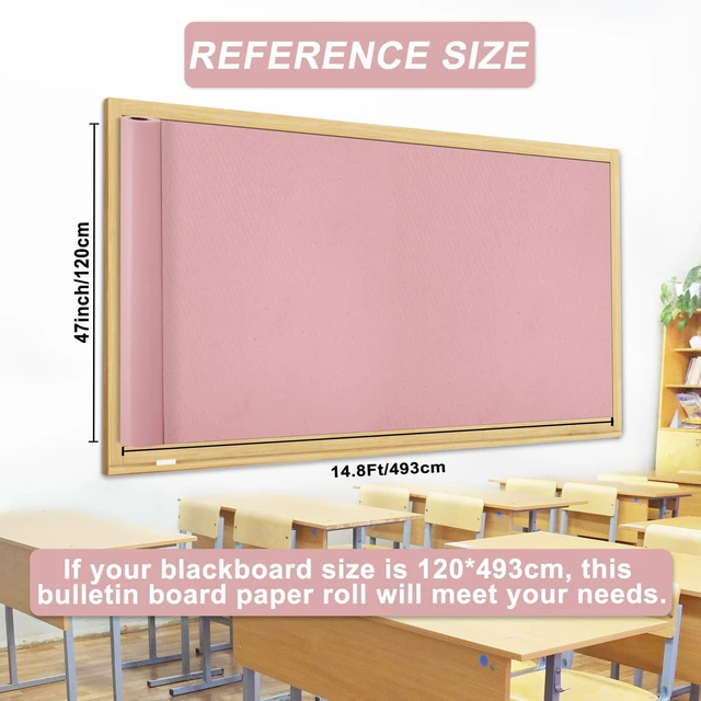 Alt view image 2 of 7 - Pink Bulletin Board Paper Roll,14.8FTx47IN Large Reusable Waterproof Erasable Classroom Wall Background Backdrop, Fade-Resistant Fabric Wrapping Paper School Decors Teacher Supplies